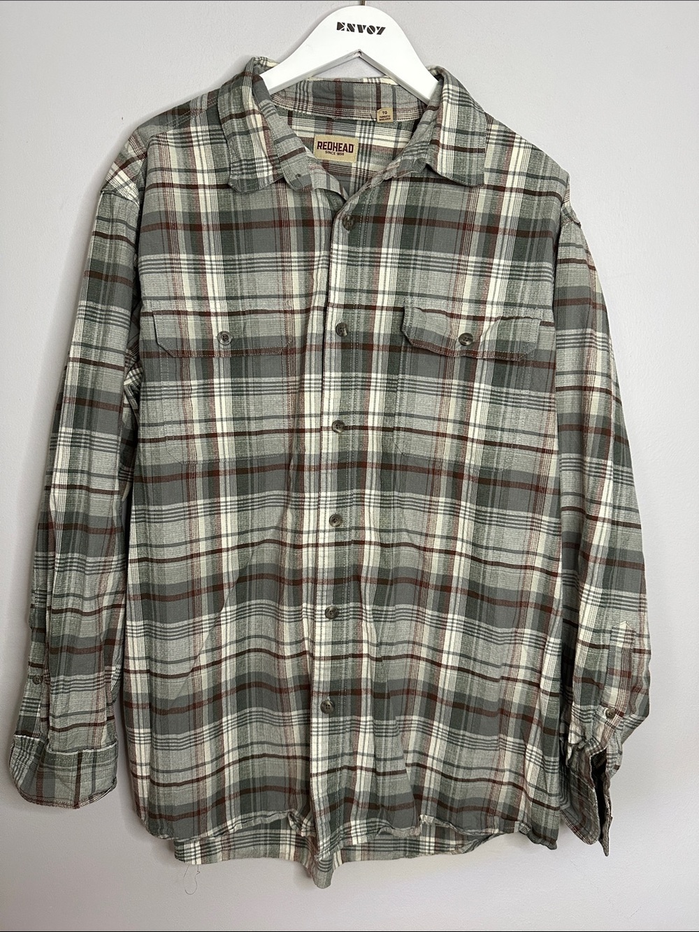 RedHead Men's Olive and Brown Plaid Button-Down Shirt